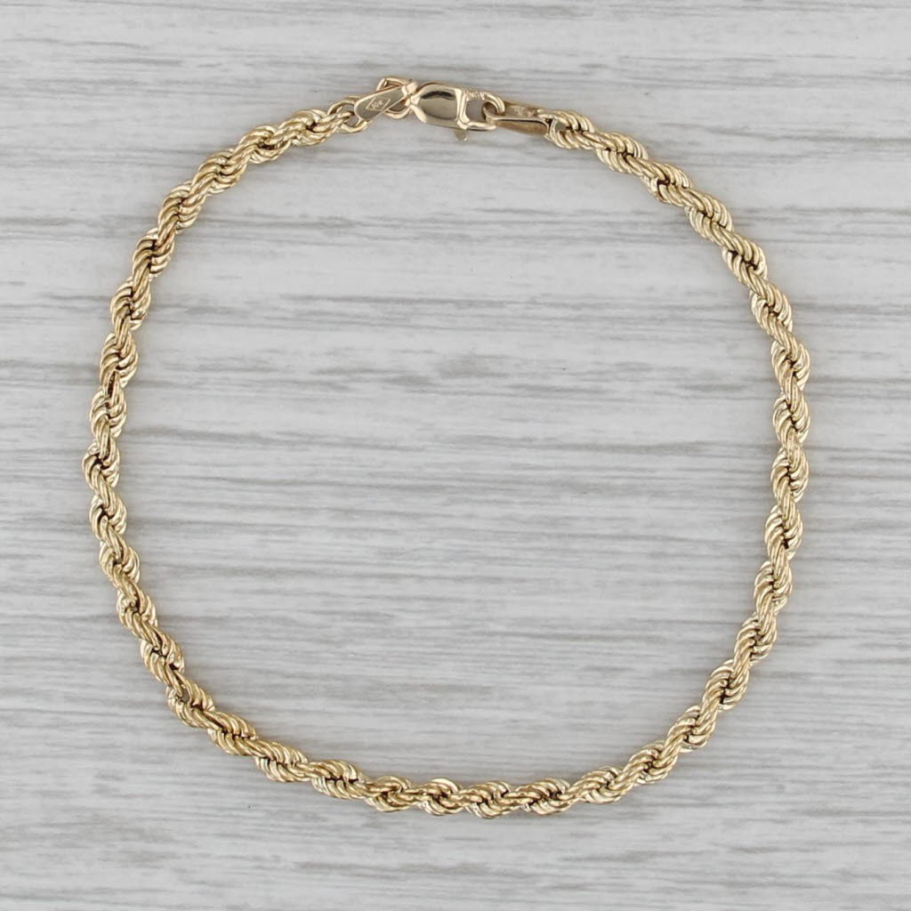Rope Chain Bracelet 10k Yellow Gold 7" 3mm