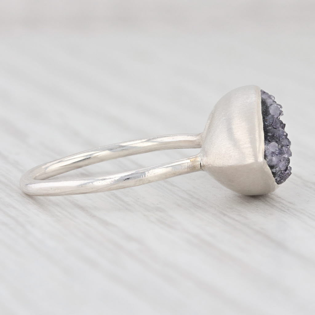 New Nina Wynn Amethyst Druzy Ring Size 7.25 Sterling Silver Solitaire