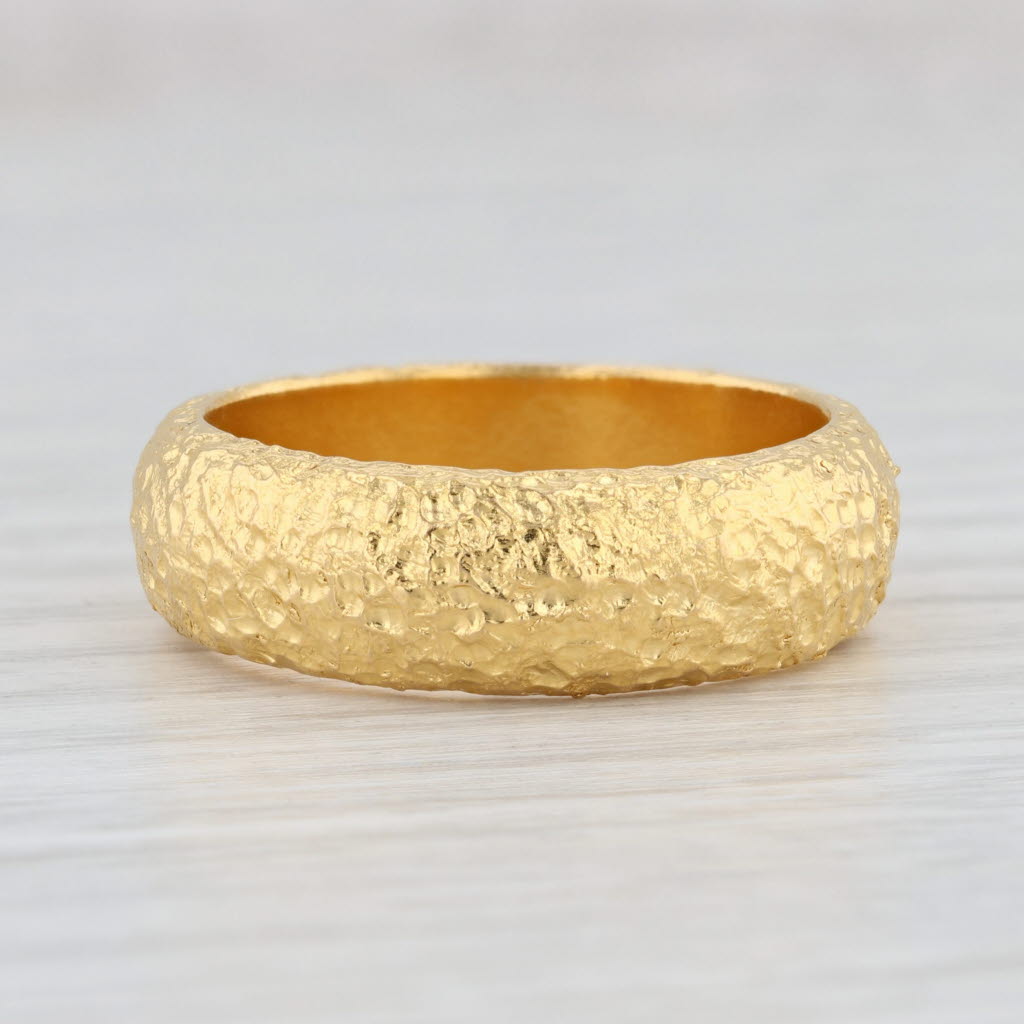 Light Gray Custom Textured Band 9999 Fine Yellow Gold Size 10 Stackable Wedding Ring