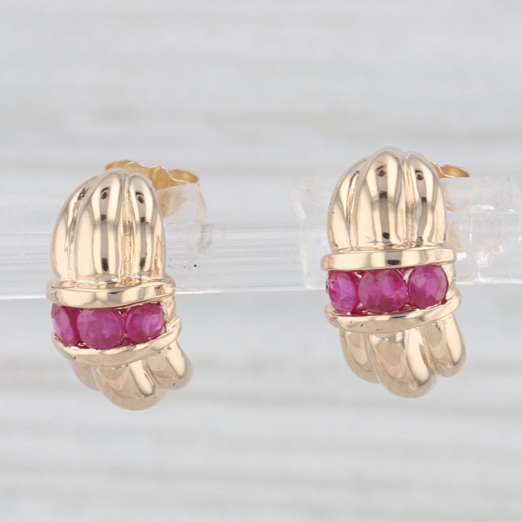 Light Gray Town & Country 0.50ctw Ruby J-Hook Earrings 14k Yellow Gold Drops