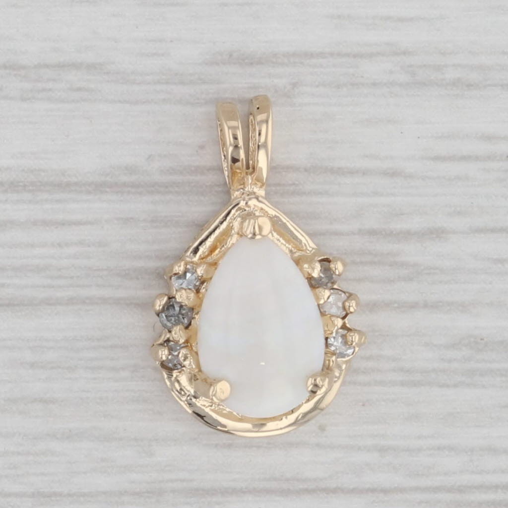 Light Gray Opal Diamond Teardrop Pendant 14k Yellow Gold