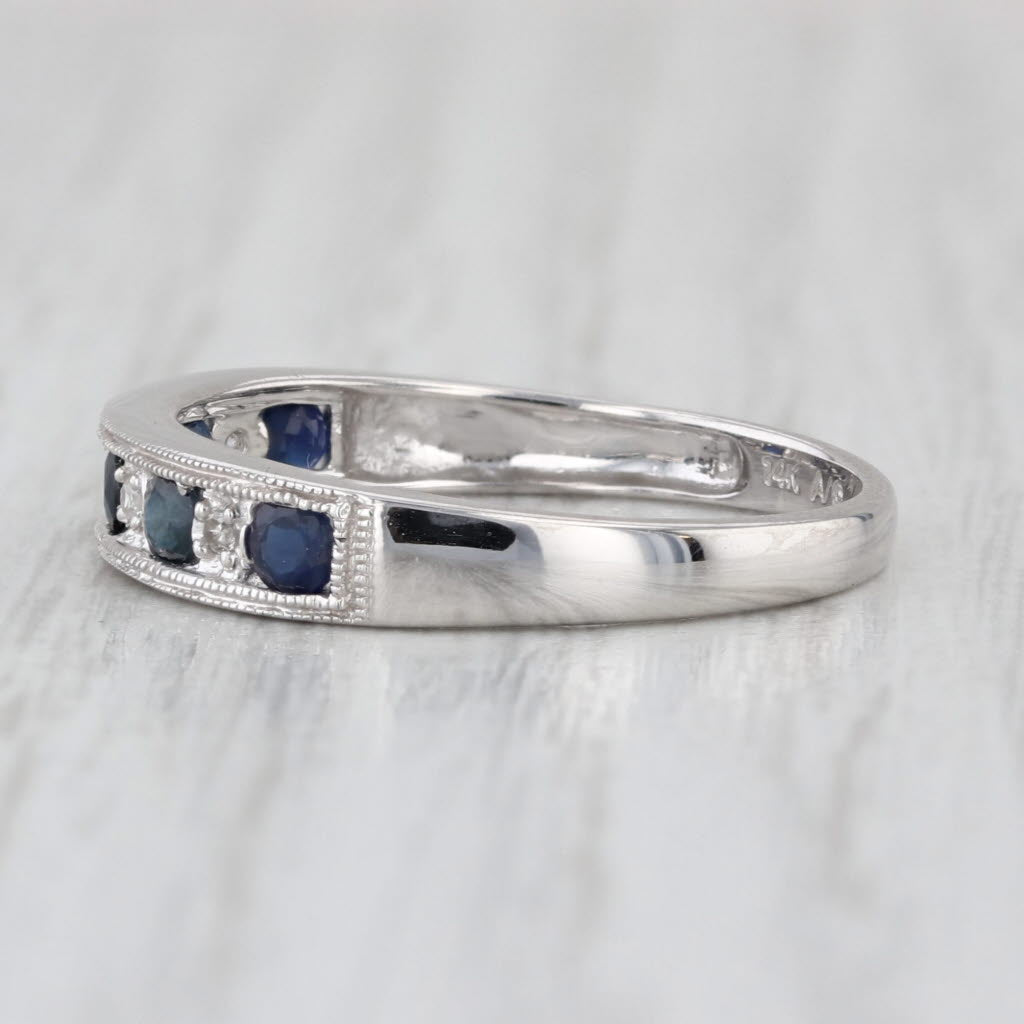 0.47ctw Blue Sapphire Diamond Wedding Band 14k White Gold Stackable Ring Sz 7.25