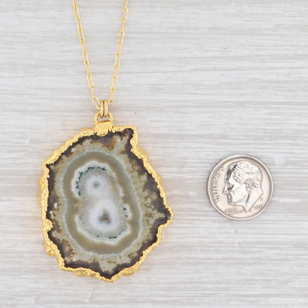 New Nina Wynn Necklace Agate Geode Crinkle Chain Sterling Gold Vermeil 24-26”