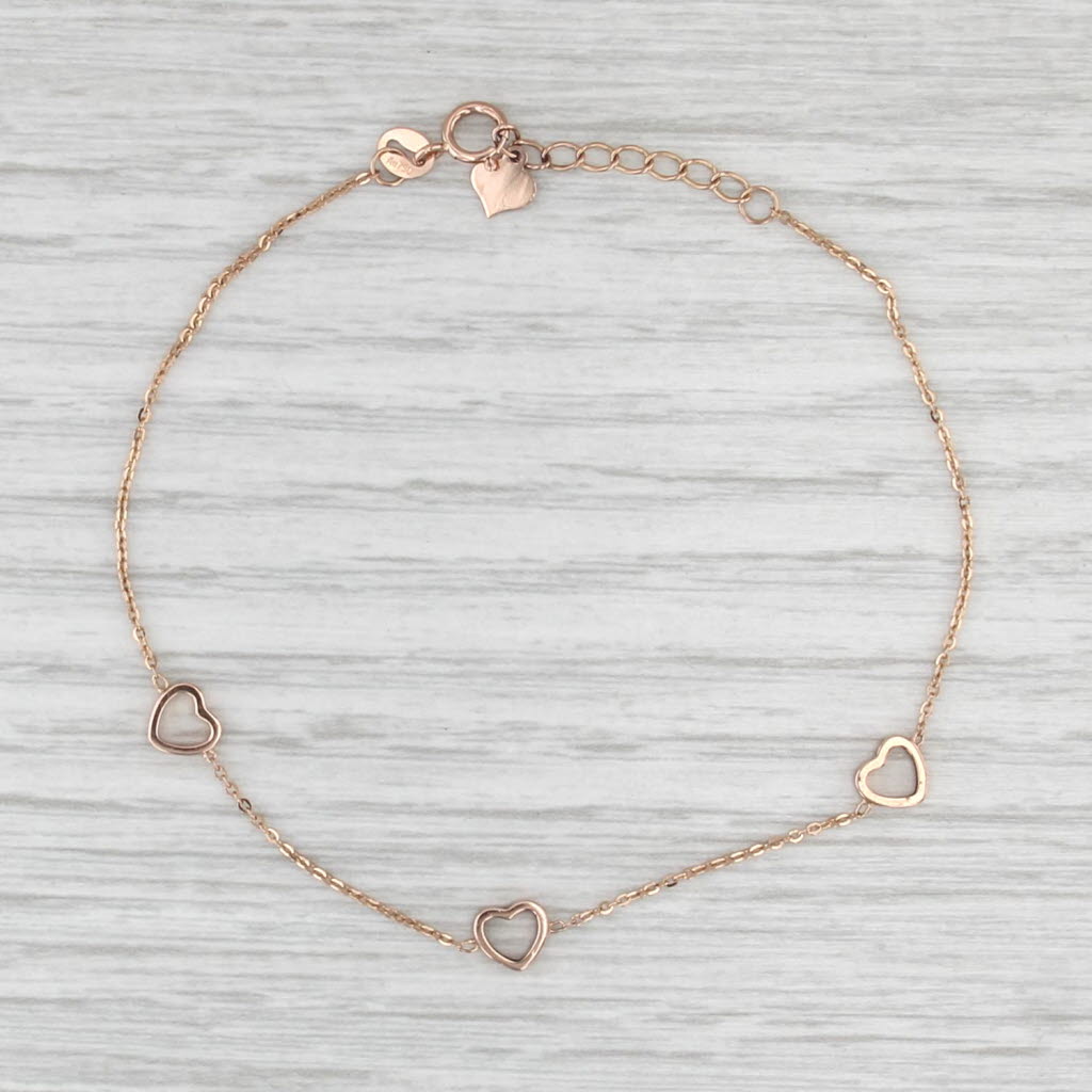 Heart Station Bracelet 18k Rose Gold 7.75" Cable Chain