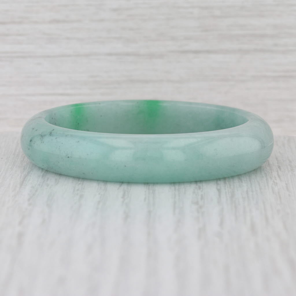 Green Jadeite Jade Bangle Bracelet 6.75” 12.8mm Stackable Statement