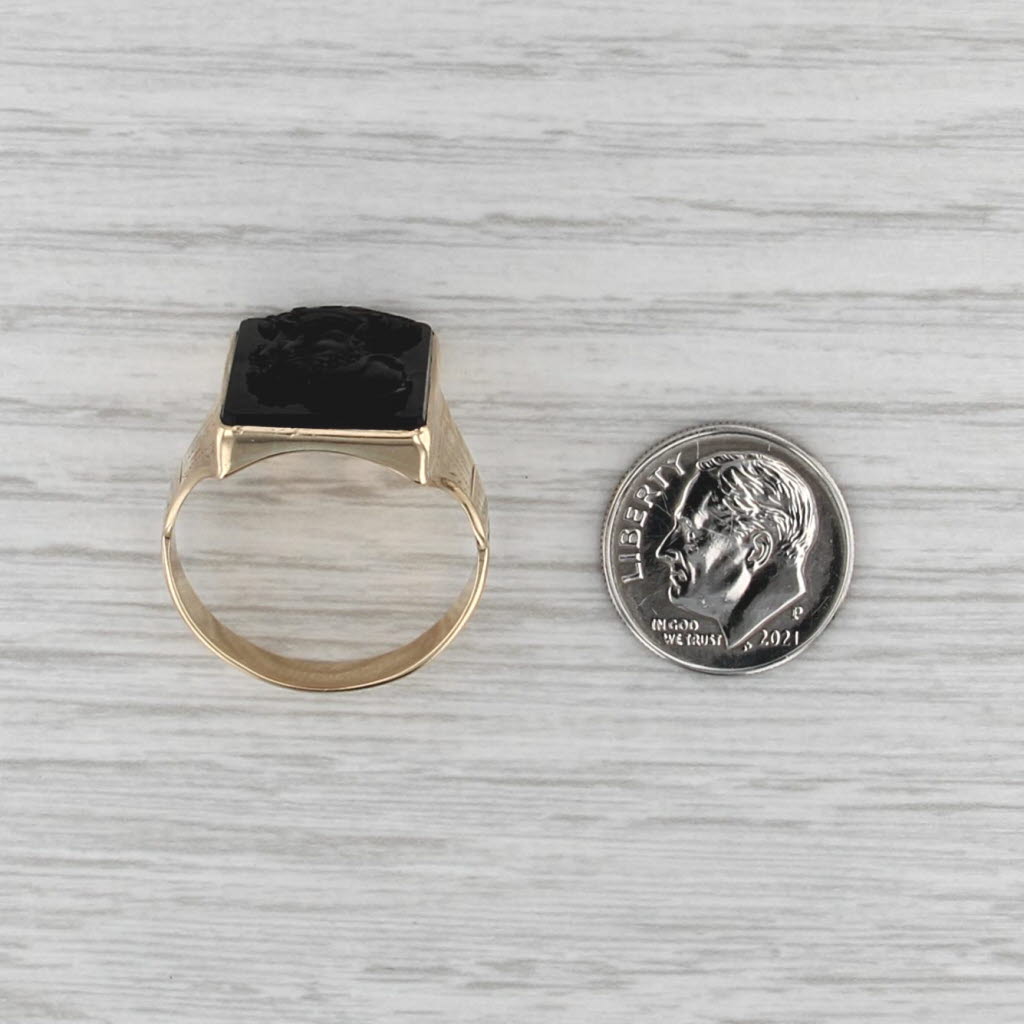 Antique 1923 Brown Chalcedony Cameo Signet Ring 14k Yellow Gold Size 11.25