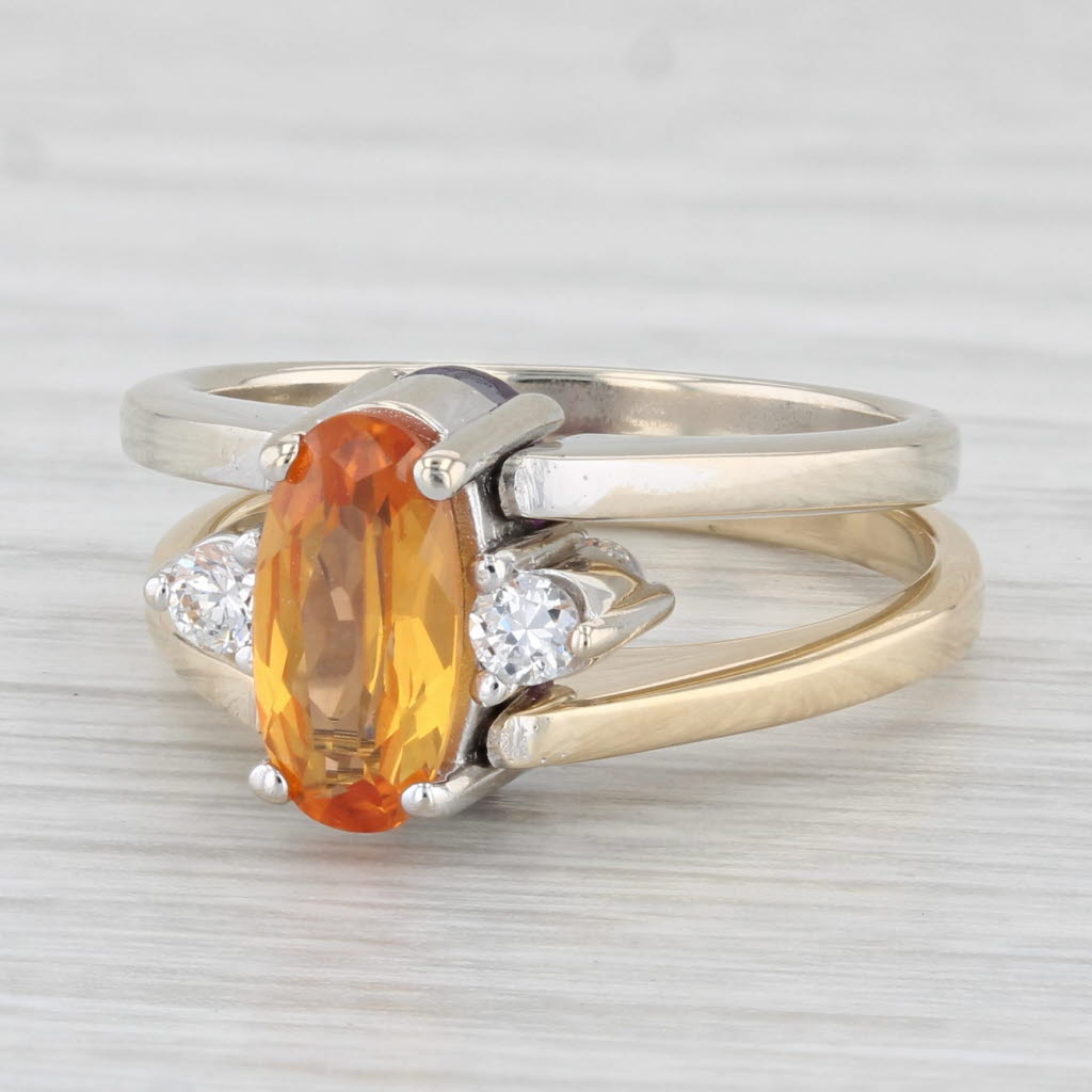 Light Gray Reversible Lab Created Orange Sapphire Cubic Zirconia Ring 14k Gold Size 7