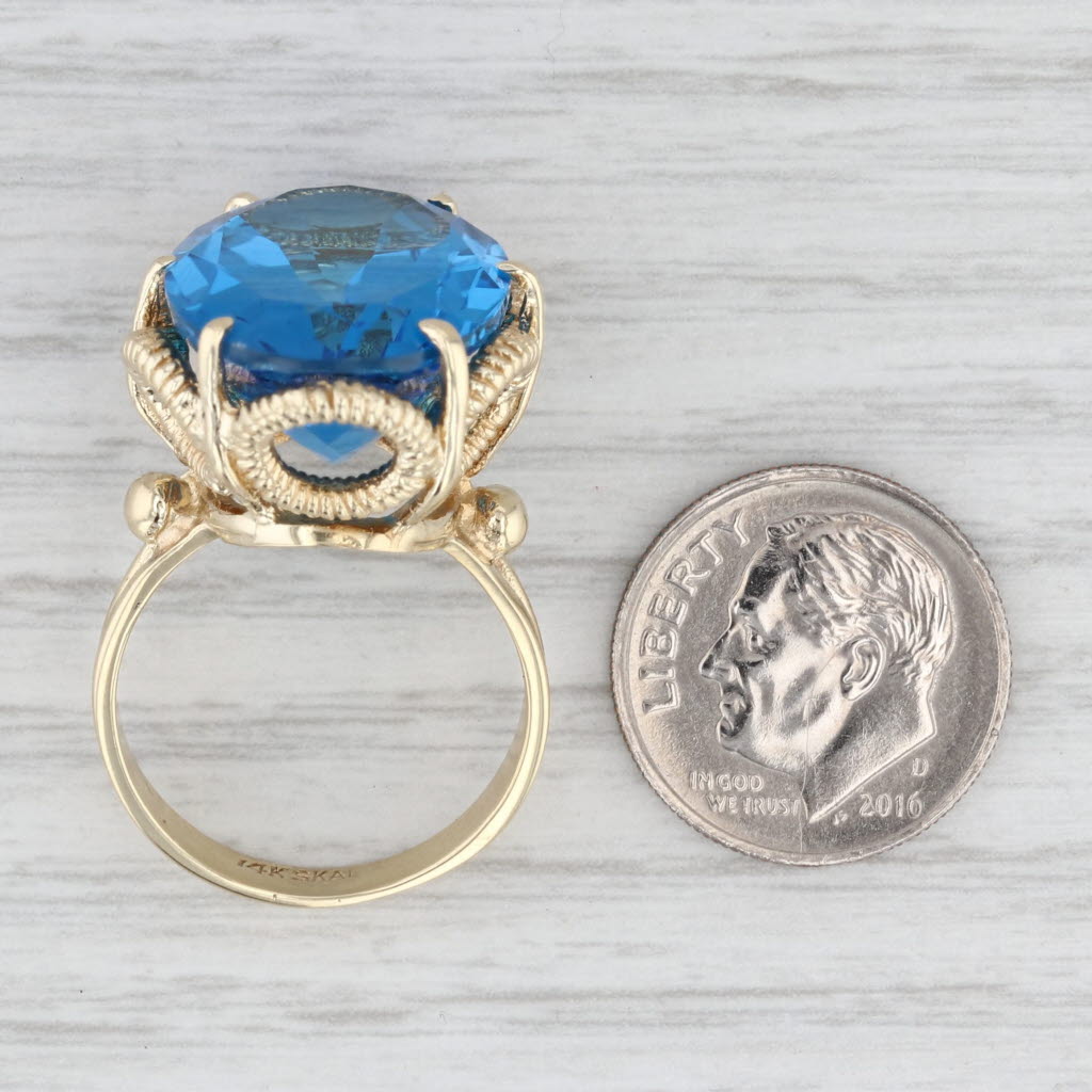 Light Gray 20ct Swiss Blue Topaz Oval Ring 14k Yellow Gold Size 8 Cocktail