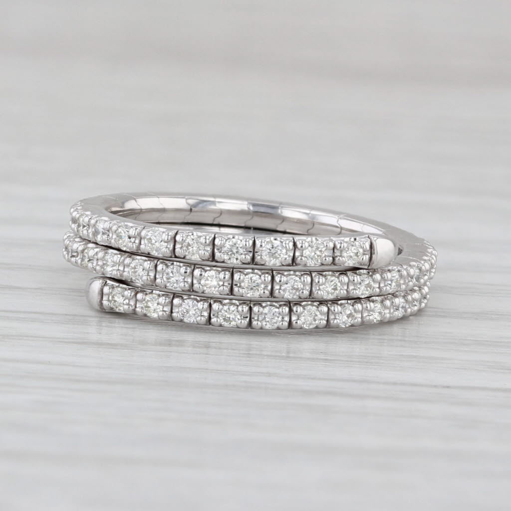 0.60ctw Diamond Wrap Coiled Band Bypass Ring 14k White Gold Flexible Size