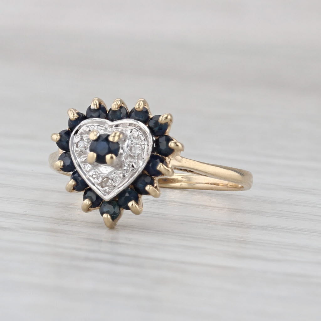 0.50ctw Blue Sapphire Diamond Heart Ring 10k Yellow Gold Size 6.5