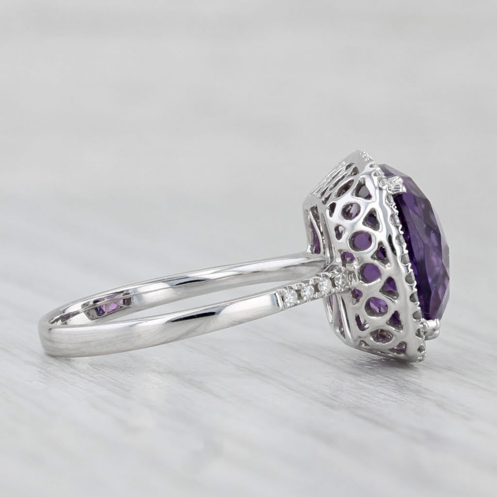 Light Gray 5ctw Amethyst Diamond Halo Ring 18k White Gold Size 6.75