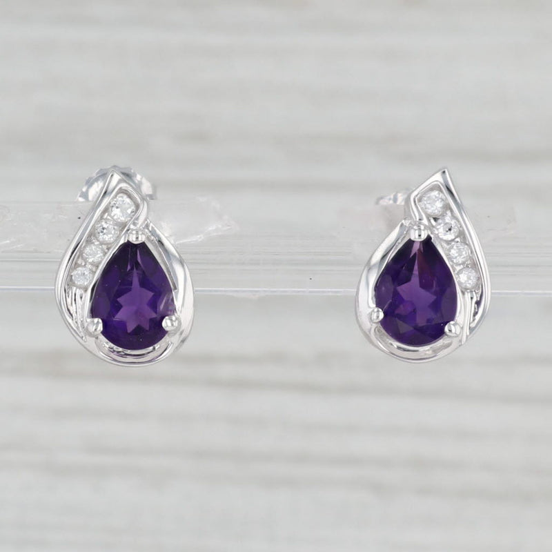 Light Gray 1.40ctw Amethyst White Topaz Teardrop Stud Earrings 10k White Gold