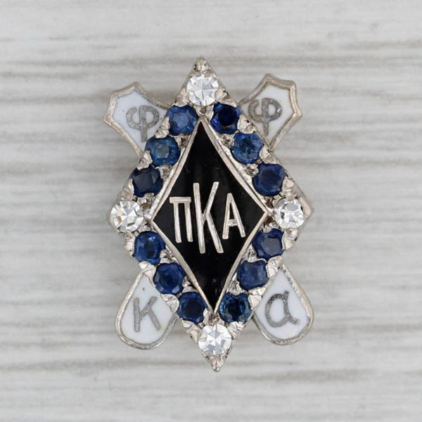 Pi Kappa Alpha Fraternity Pin 14k White Gold Sapphire Enamel PIKE Badge