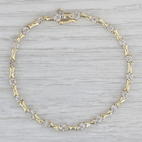 Gray 0.12ctw Diamond Bamboo Link Bracelet 10k Yellow Gold 7" 3.4mm