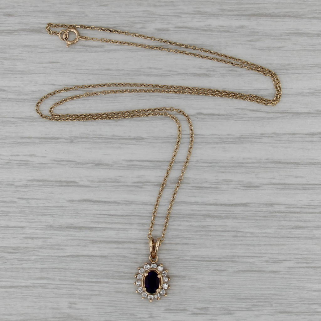 0.60ctw Amethyst Diamond Halo Pendant 14k Yellow Gold 16.75" Cable Chain