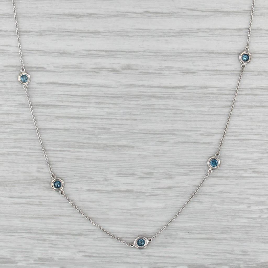 0.50ctw Blue Diamond Station Necklace 14k White Gold 18.5" Cable Chain