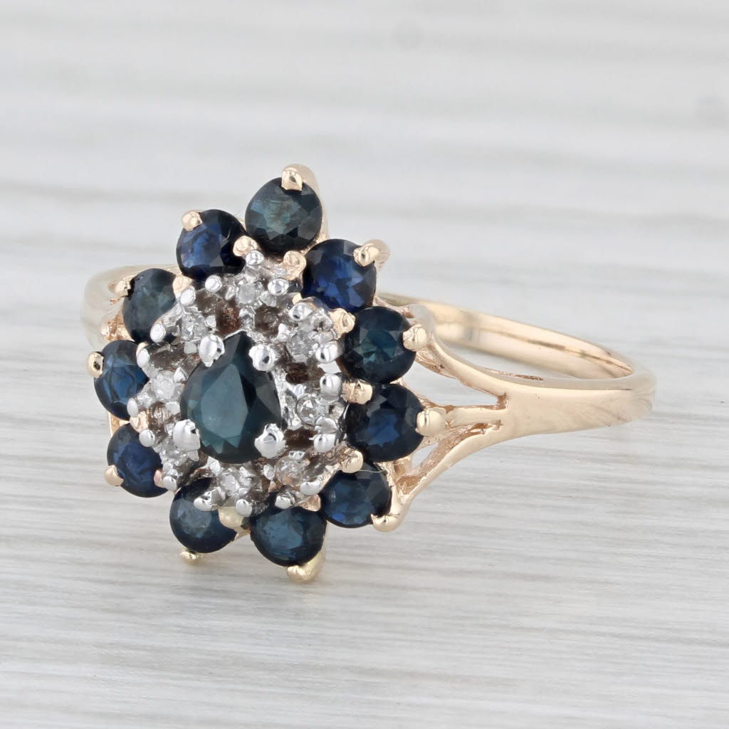 Light Gray 1.10ctw Blue Sapphire Diamond Cluster Ring 10k Yellow Gold Size 8.25