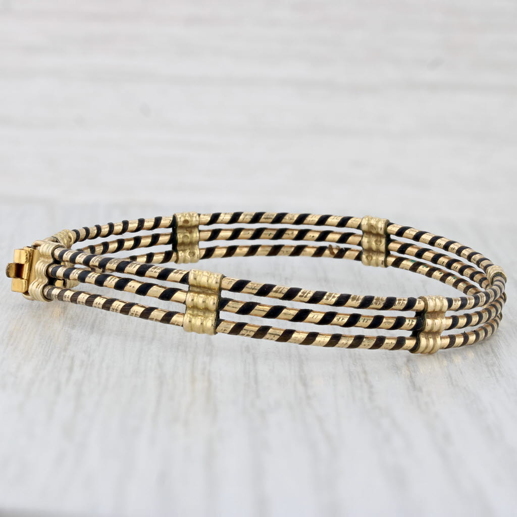 Light Gray Antique Elephant Hair Bracelet Gold Filled Layered 3-Strand Bracelet 7.25"