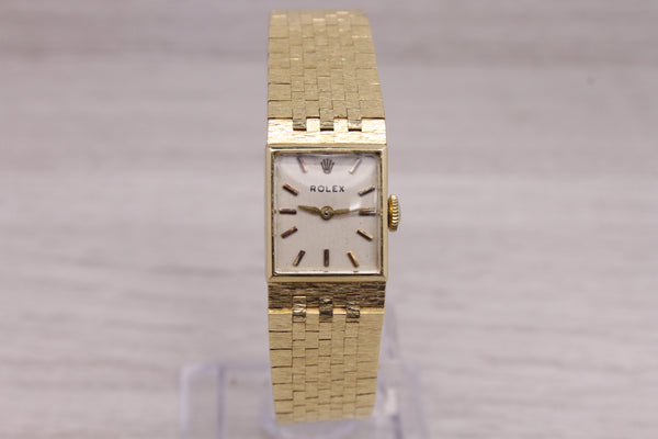 Vintage c.1950's Rolex Ladies 14k Yellow Gold Bracelet Watch Quartz Conversion