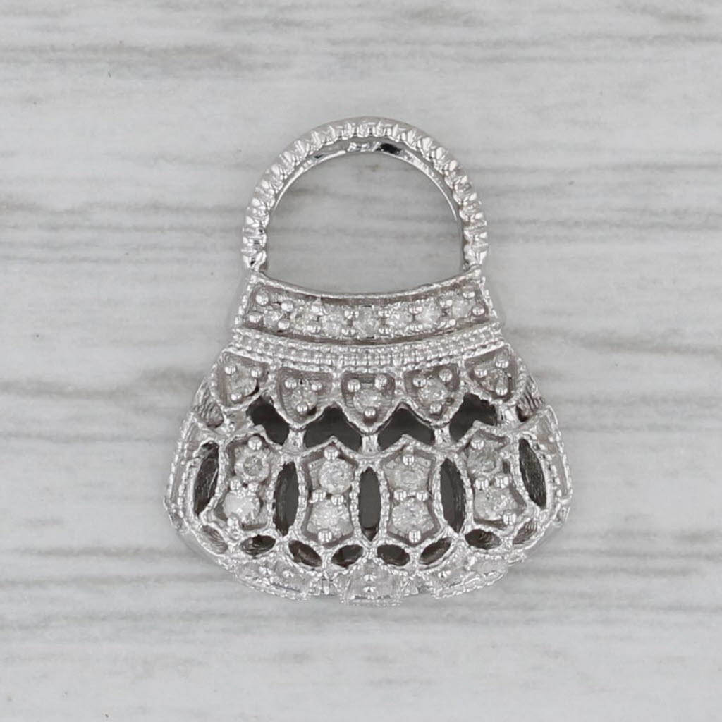 Gray Diamond Purse Handbag Charm 14k White Gold Small Pendant