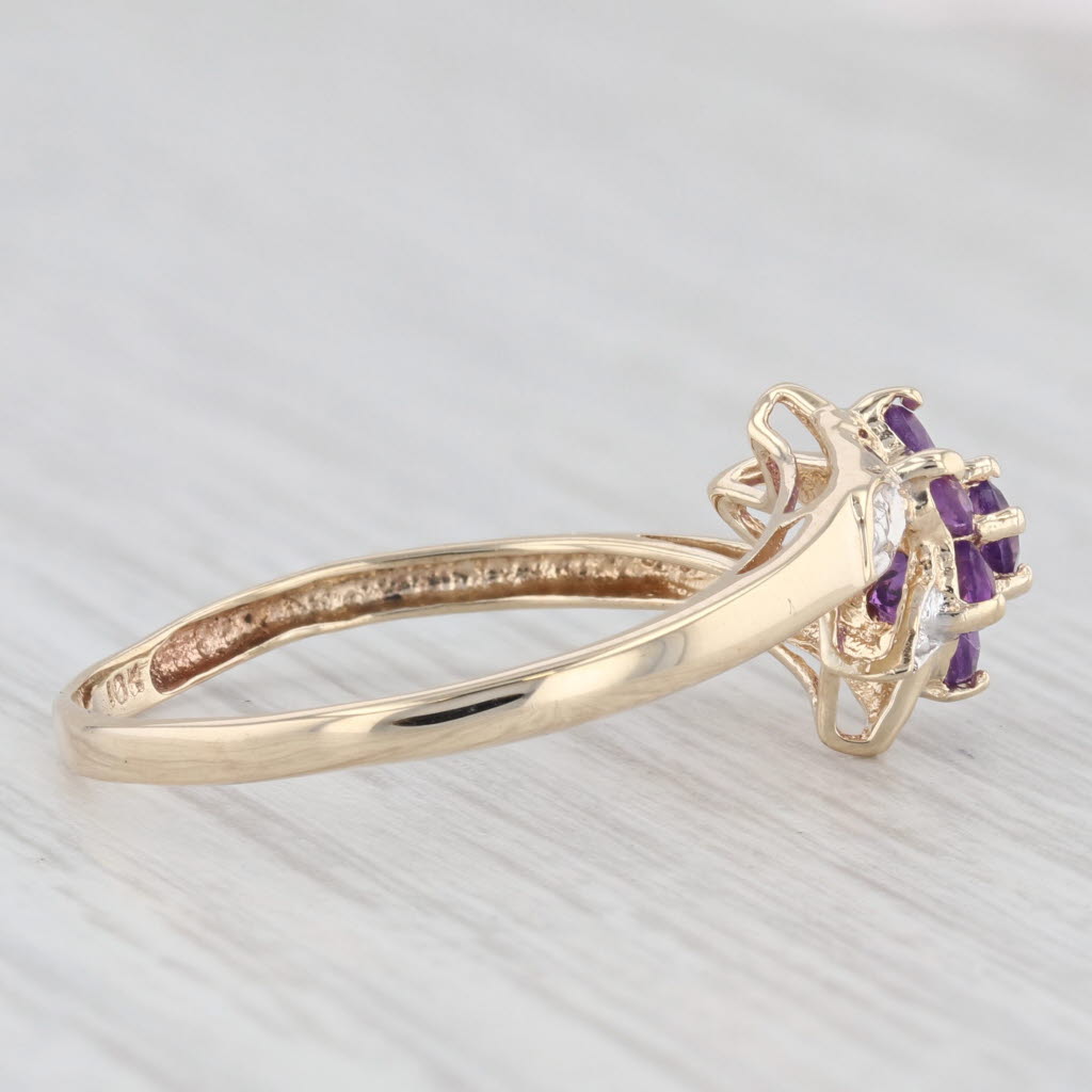 Light Gray 0.45ctw Amethyst Flower Cluster Ring 10k Yellow Gold Size 8.75