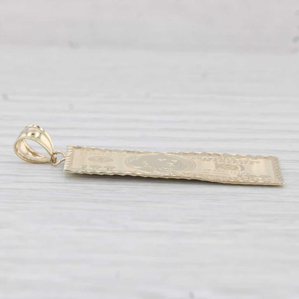 Light Gray 100 Dollar Bill Pendant 10k Yellow Gold Detailed Copy Benjamin Franklin