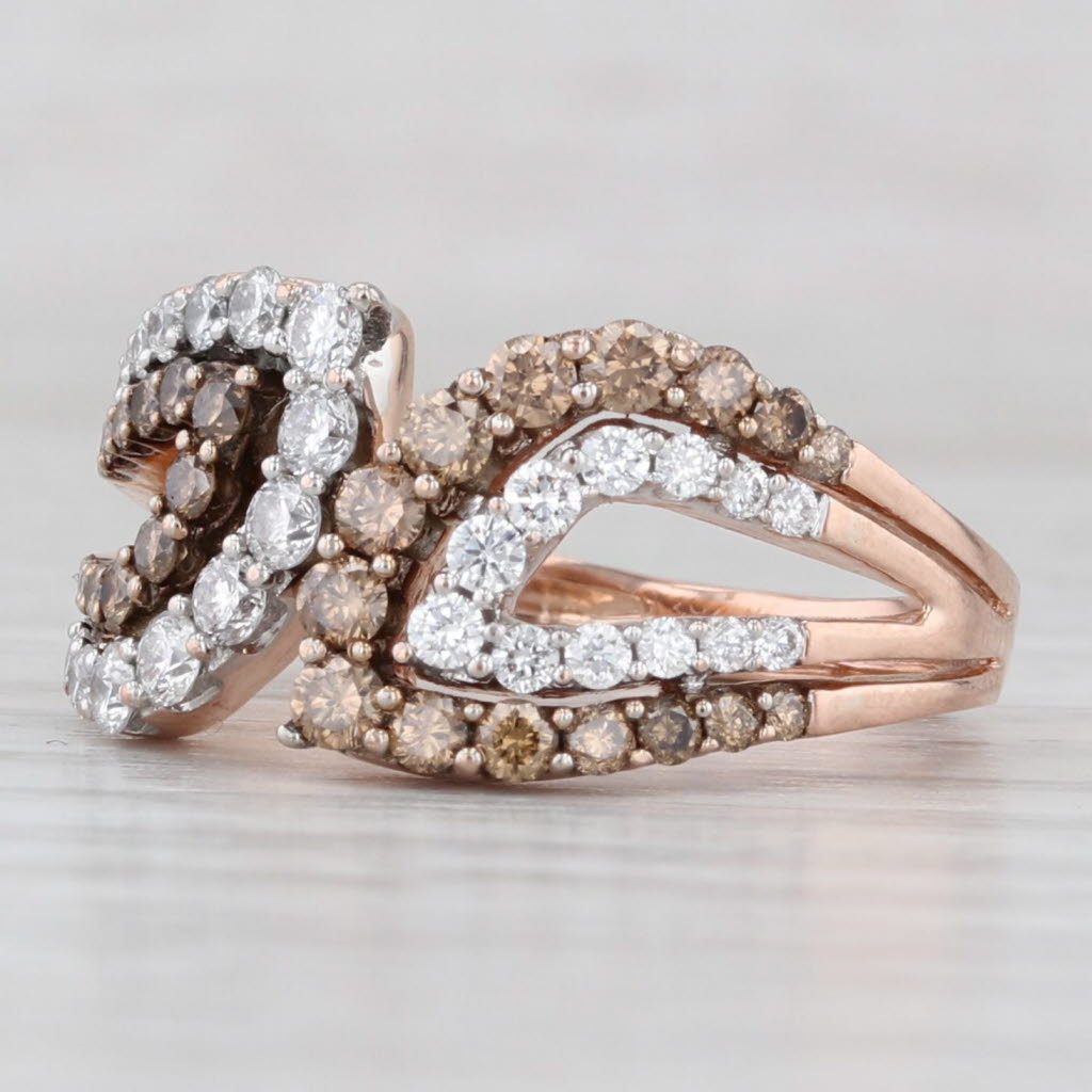 Light Gray 1.12ctw Champagne White Diamond Bypass Ring 14k Rose Gold Size 7.75 Cocktail