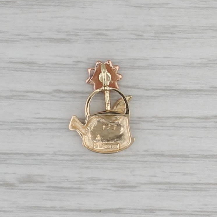 Flower in Watering Can Pendant 14k Yellow Rose Gold Floral Charm