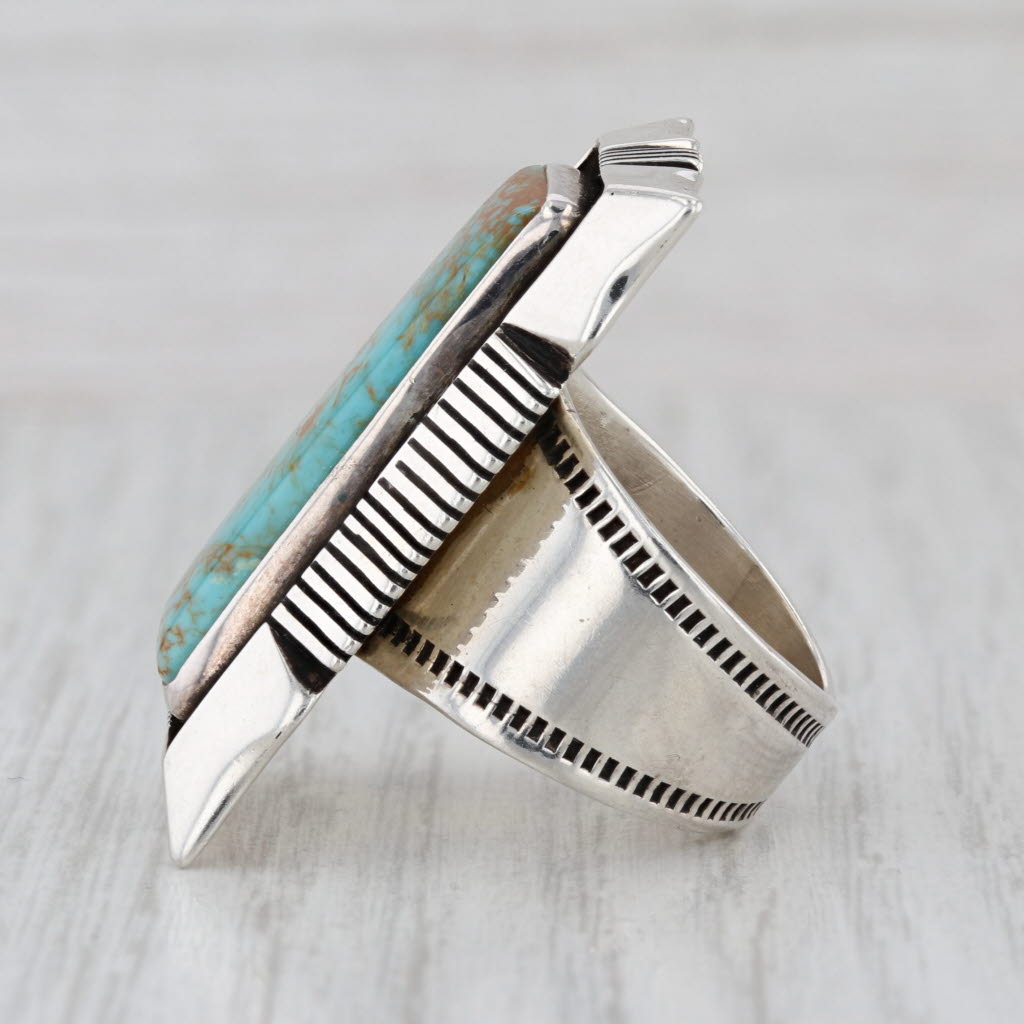 Vintage Tim Bedah Navajo Ring Sterling Silver Turquoise Native American Sz 7.75