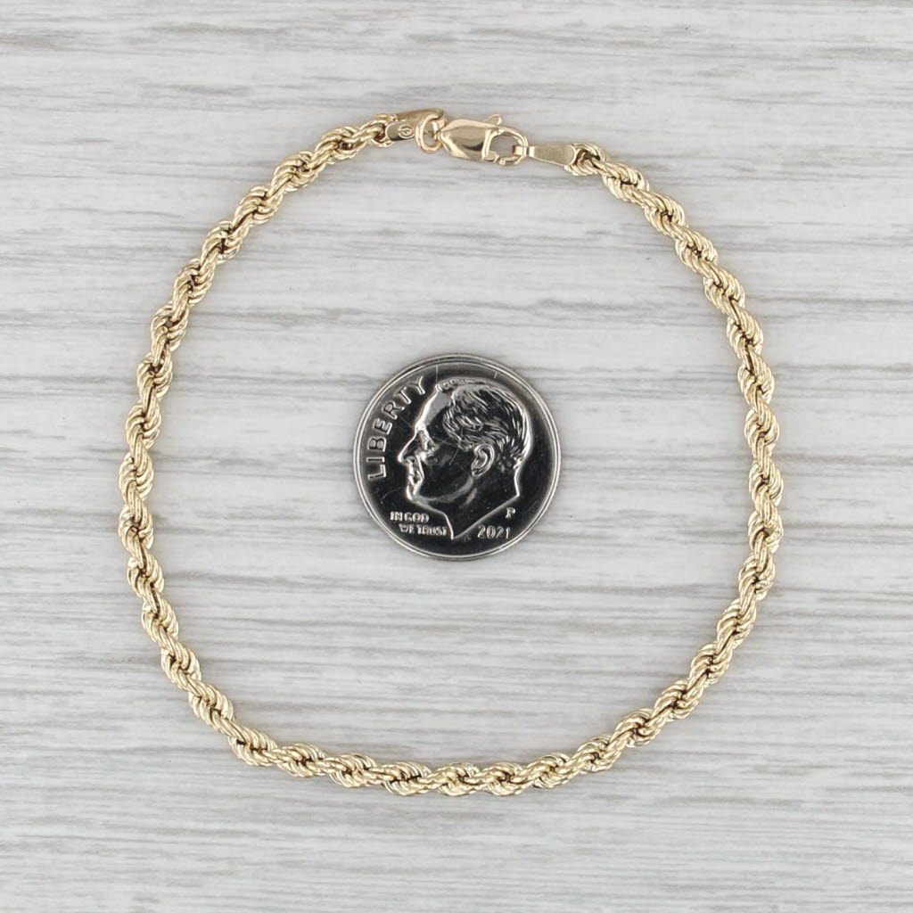 Rope Chain Bracelet 10k Yellow Gold 7" 3mm