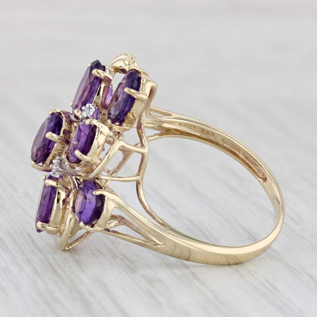 Light Gray 6.23ctw Amethyst Diamond Cluster Ring 14k Yellow Gold Size 9 Cocktail