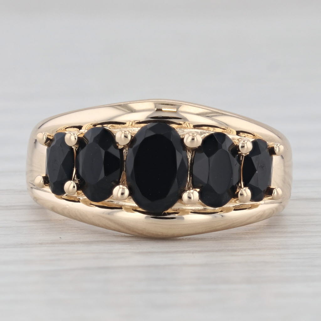 Light Gray Graduated Tiered Black Onyx Ring 14k Yellow Gold Size 7