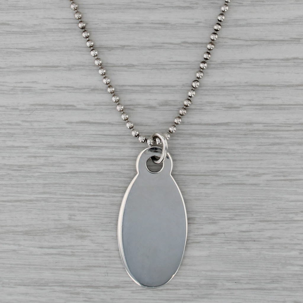 Engravable Tiffany & CO ID Tag Pendant Necklace Sterling Silver 34" Bead Chain
