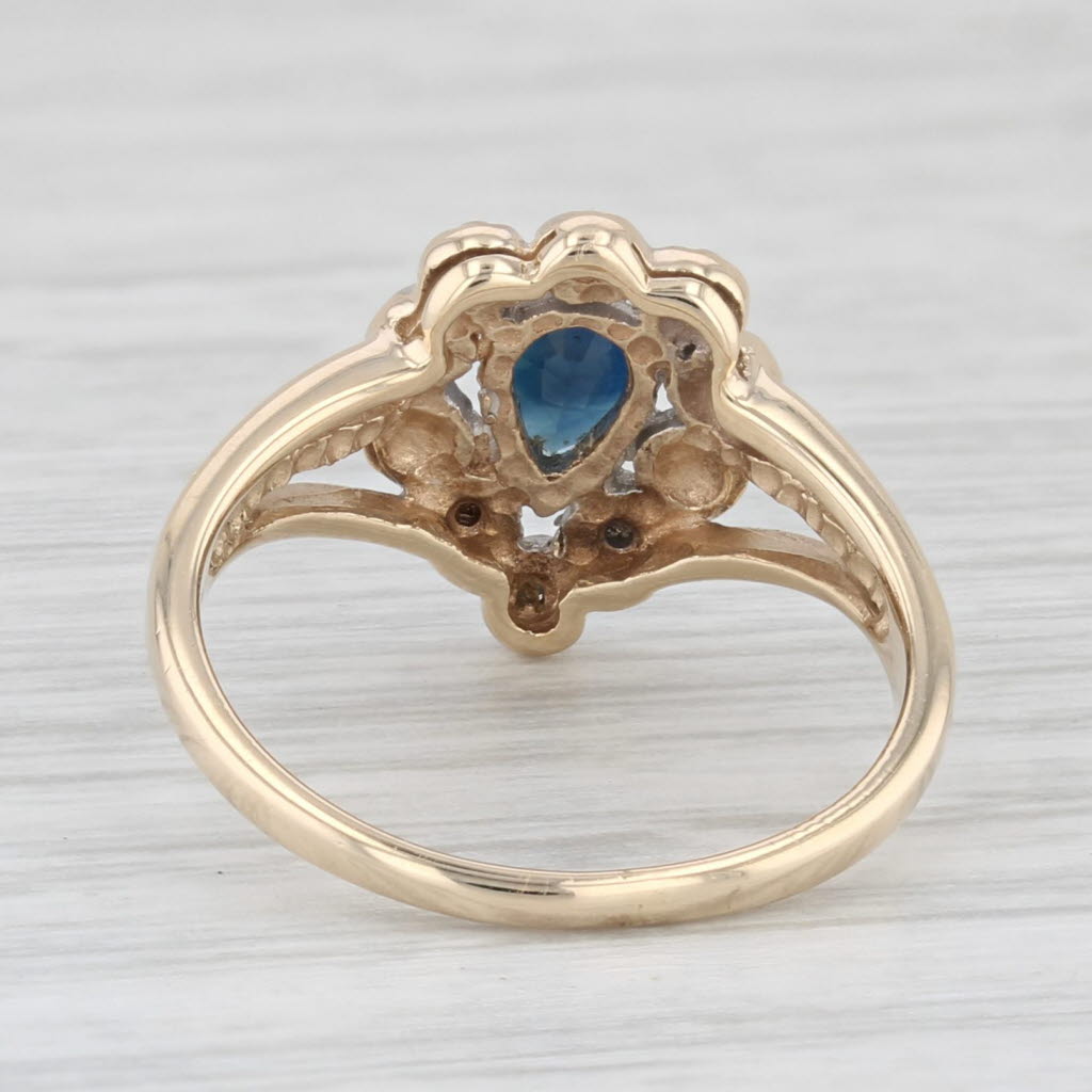 Light Gray 0.44ctw Pear Blue Sapphire Diamond Ring 10k Yellow Gold Size 4.75