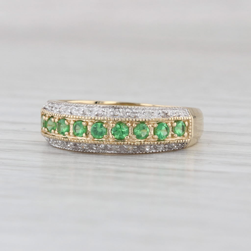 0.37ctw Tsavorite Green Garnet Diamond Ring 10k Yellow Gold Size 6 Stackable