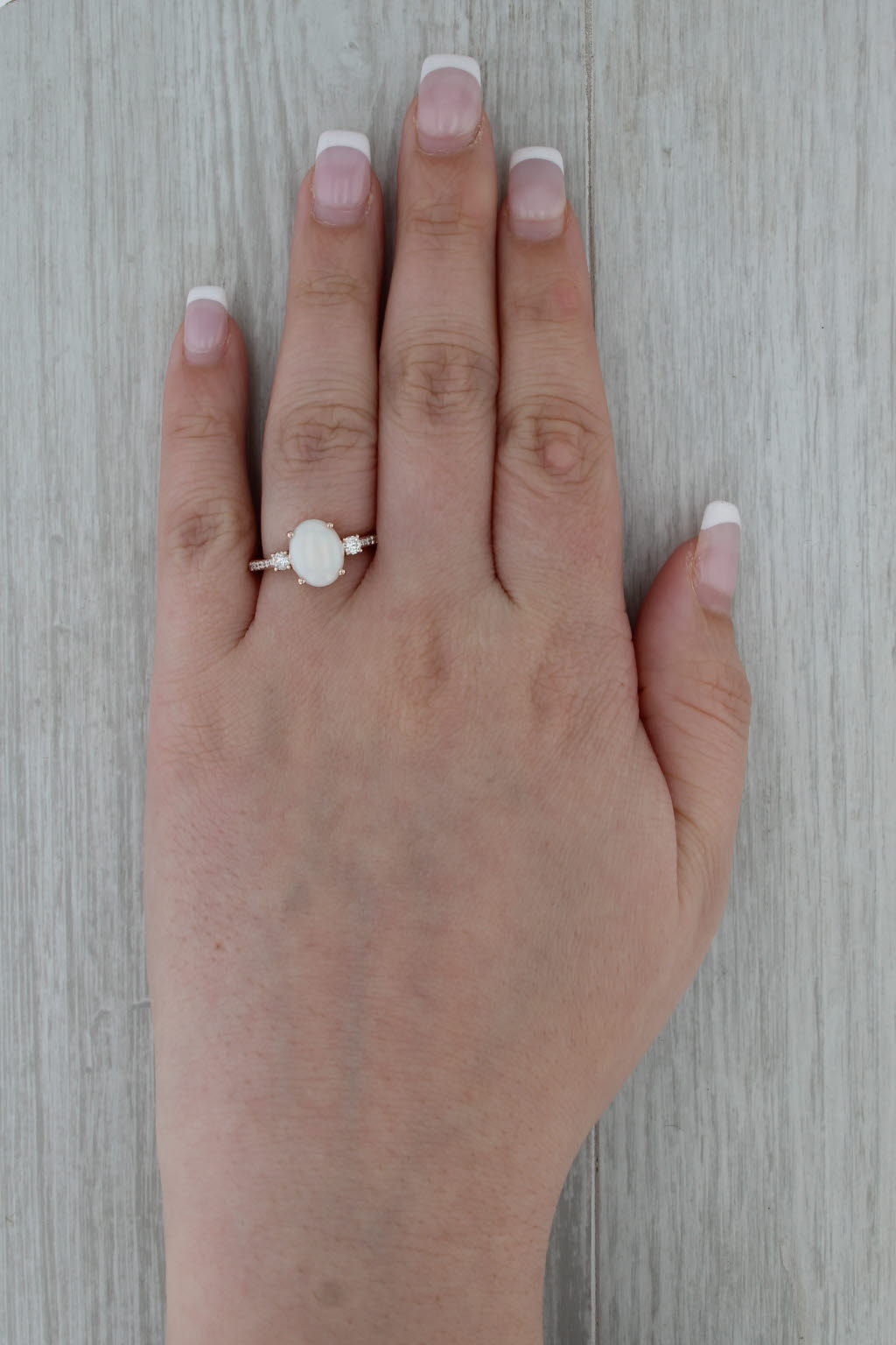 Effy Oval Opal Cabochon 0.30ctw Diamond Ring 14k Rose Gold Size 7.25