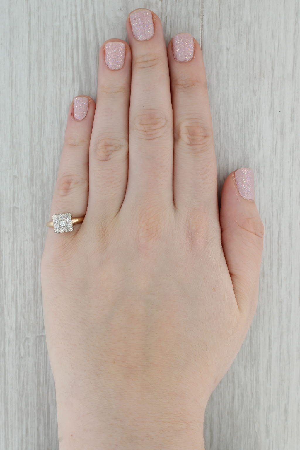 Dark Gray Vintage 0.15ctw Diamond Ring 14k White Yellow Gold Size 6.25 Engagement
