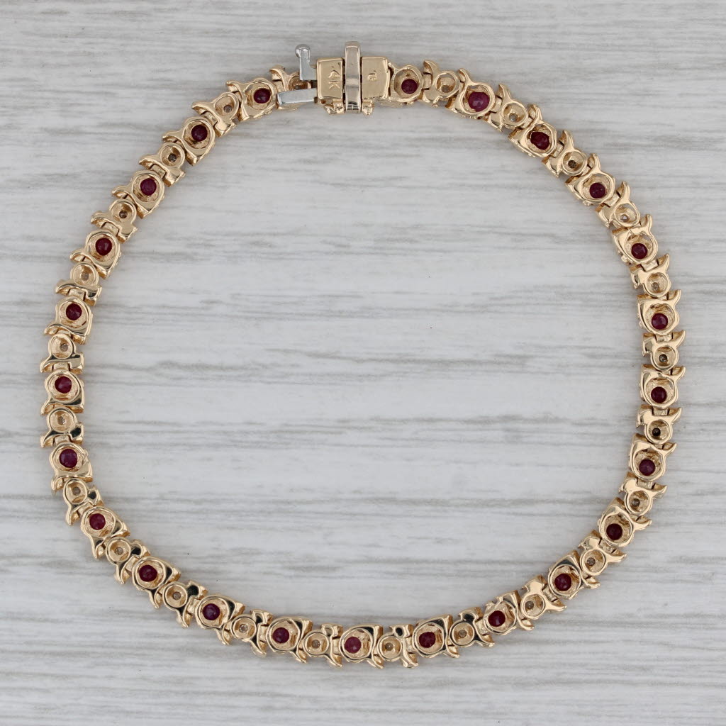 Gray 2.10ctw Ruby Diamond Tennis Bracelet 14k Yellow Gold 7" 4.4mm