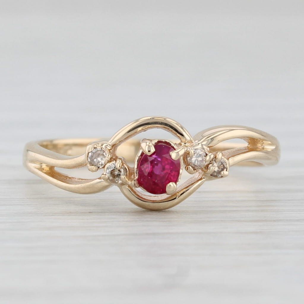 Light Gray 0.13ct Oval Ruby Diamond Ring 10k Yellow Gold Size 6.75