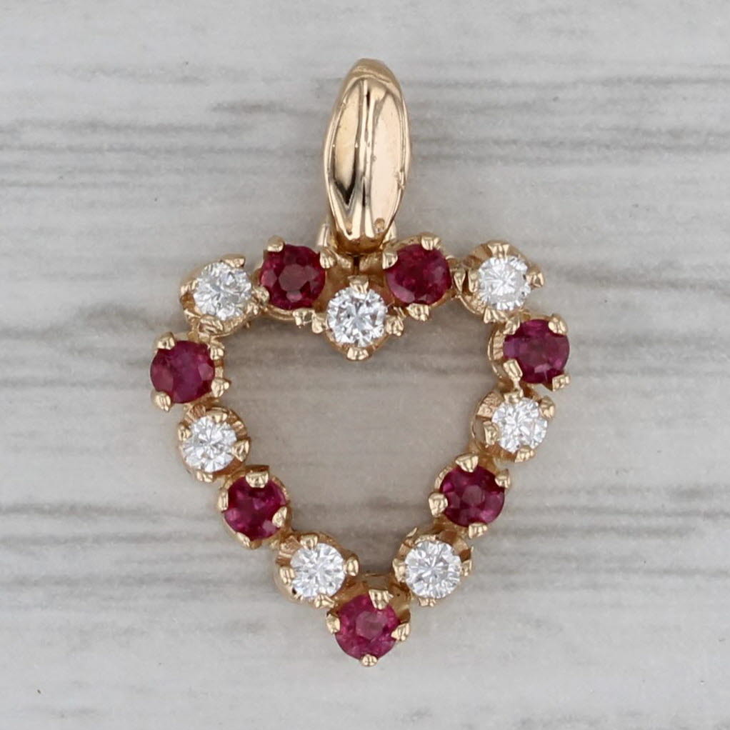 Gray 0.30ctw Ruby Diamond Open Heart Pendant 14k Yellow Gold Small Drop