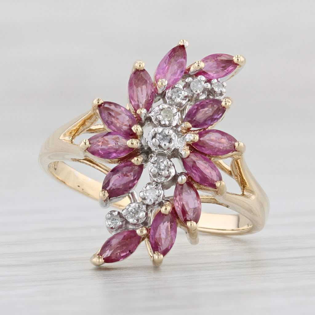 Light Gray 1.24ctw Ruby Diamond Cluster Ring 10k Yellow Gold Size 6.75