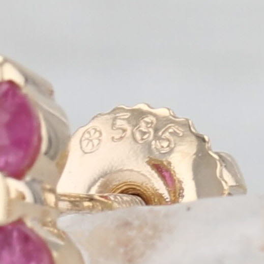 0.80ctw Pink Sapphire 3-Stone Journey Drop Earrings 14k Yellow Gold