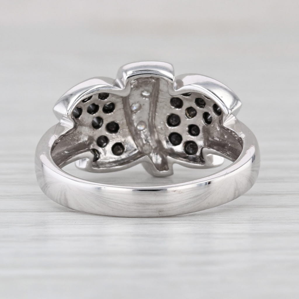 0.48ctw Black White Diamond Butterfly Ring 10k White Gold Size 7-7.25