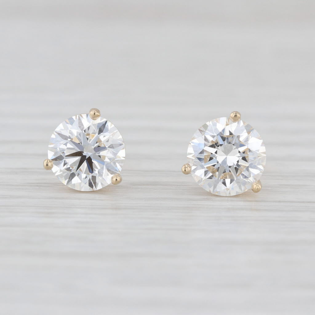 New 3.06ctw IGI Lab Grown Diamond Stud Earrings 14k Gold Studs Round VS1 E
