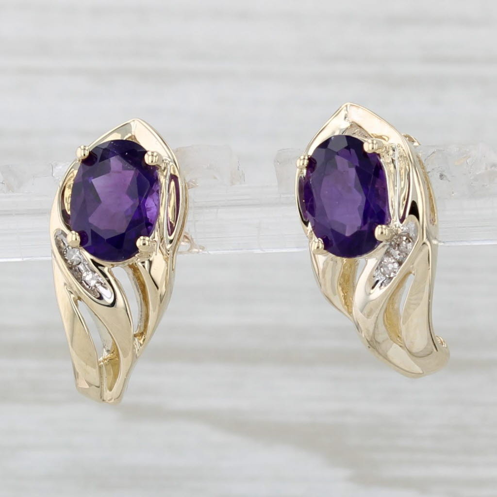 Light Gray 1.40ctw Amethyst Diamond Stud Earrings 10k Yellow Gold J-Hook