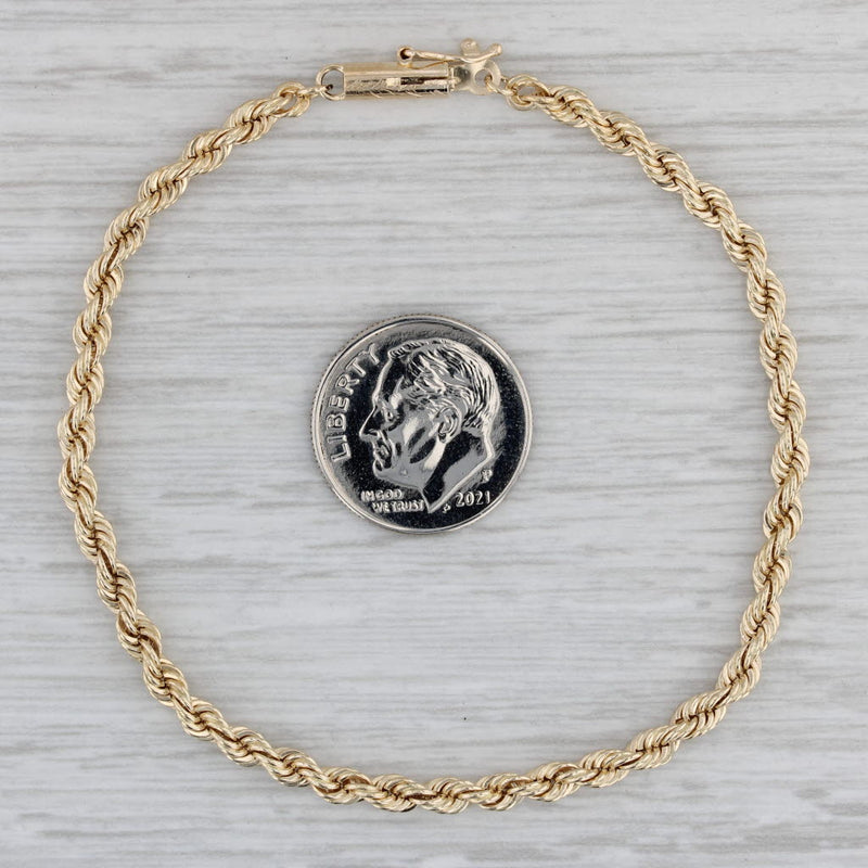 Gray Rope Chain Bracelet 14k Yellow Gold 7" 3.1mm