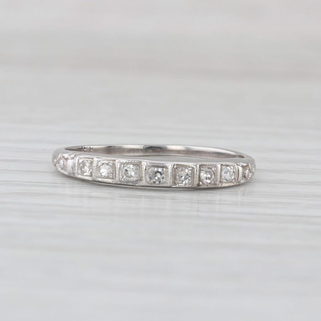 Art Deco 0.10ctw Diamond Wedding Band Stackable Ring 18k White Gold Size 7