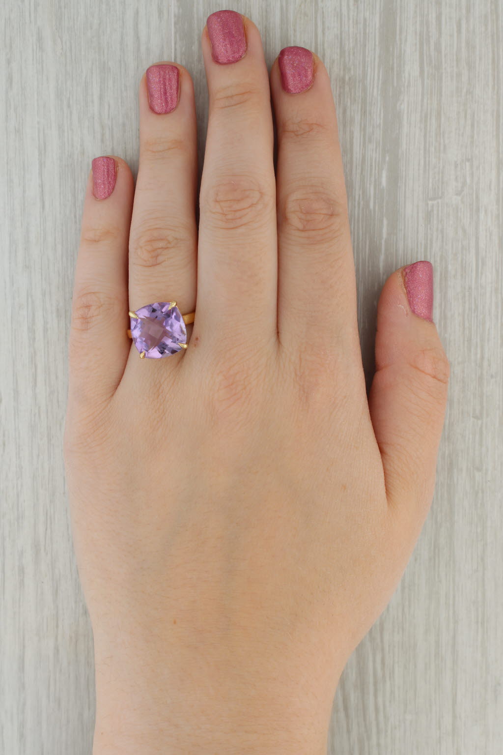 Rosy Brown Tiffany Sparkler 10.70ct Amethyst Solitaire Ring 18k Yellow Gold Size 8.25 Boxes