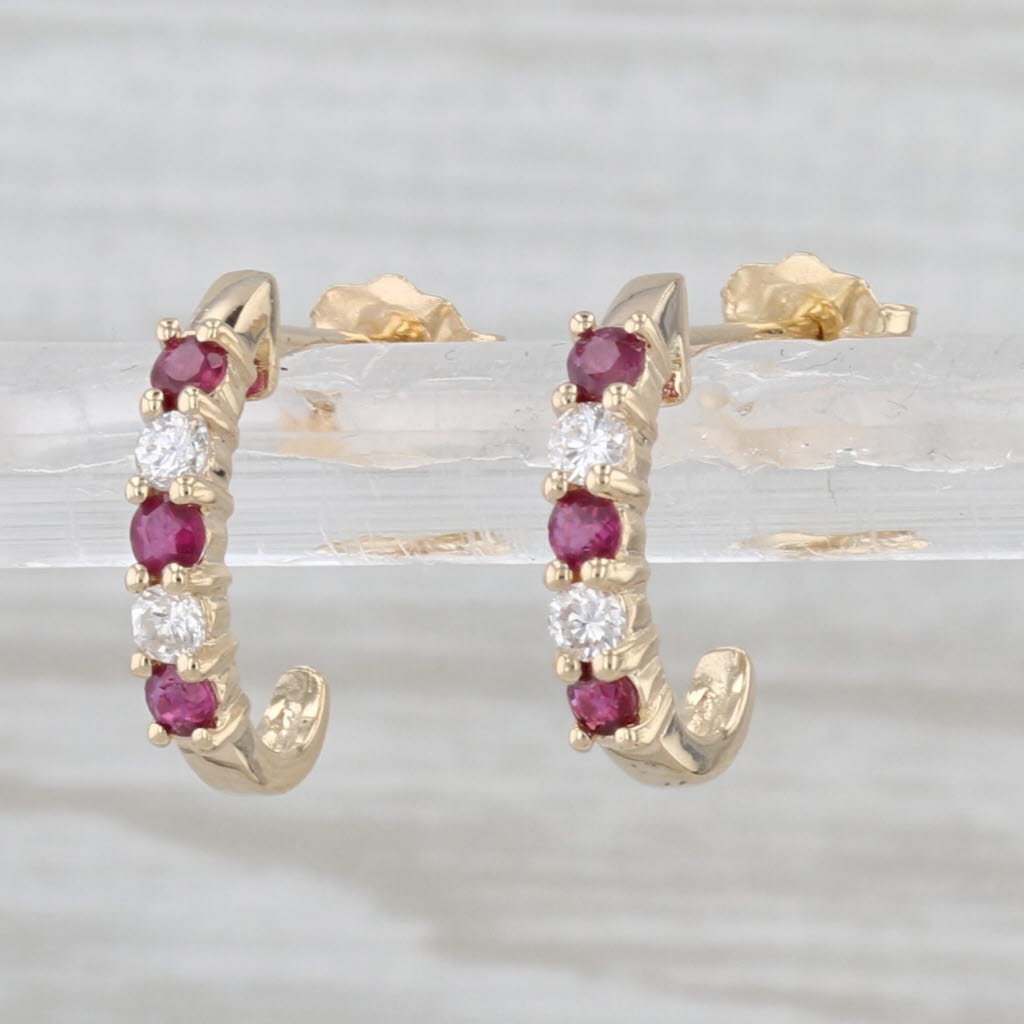 0.36ctw Ruby Diamond J-Hook Drop Earrings 14k Yellow Gold