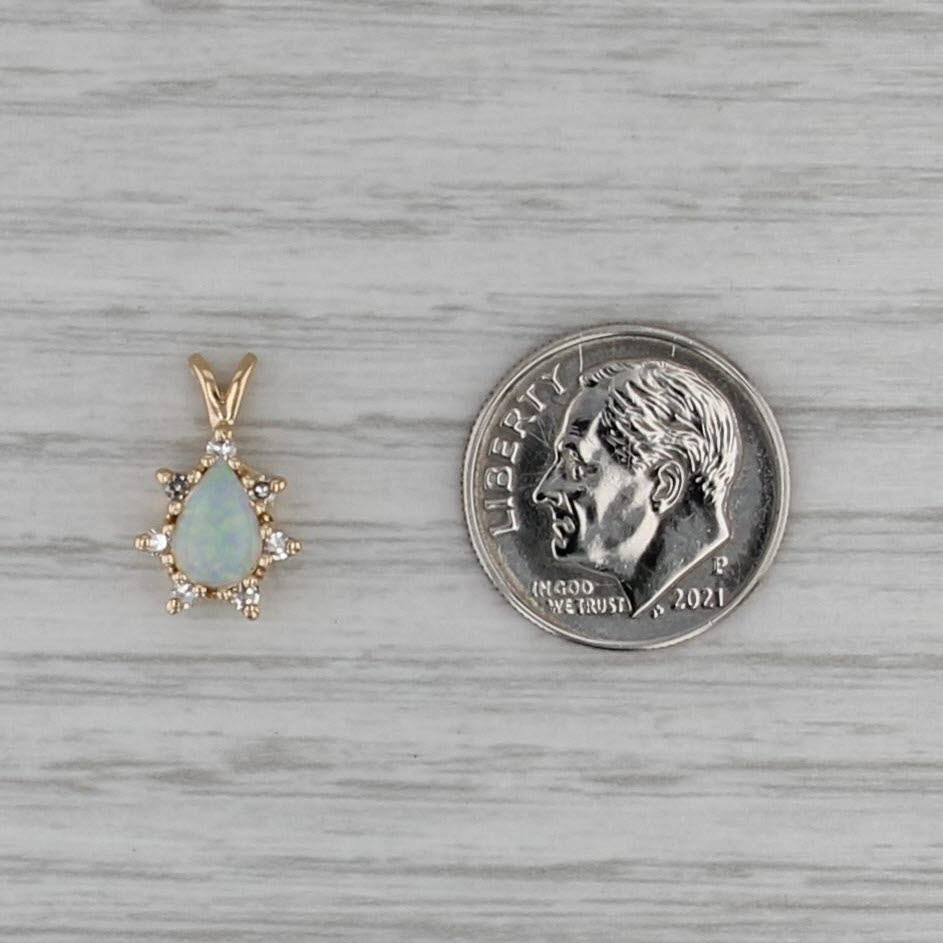 Opal Diamond Halo Pendant 14k Yellow Gold Small Drop